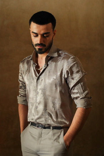 Pale grey satin silk